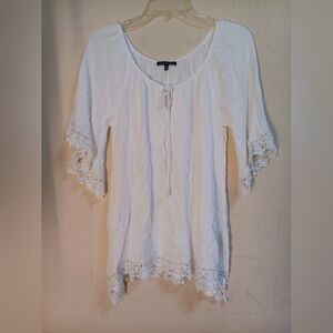 Staccato White Blouse with Lace Trim